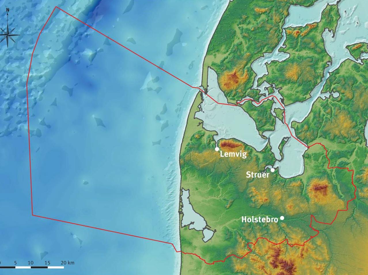 Billedet viser geografisk placering af Geopark Vestjylland